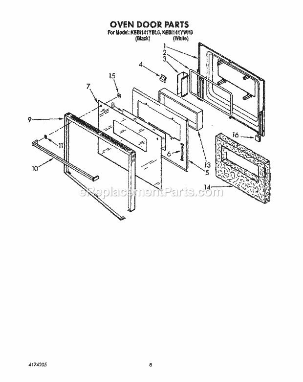 Whirlpool KEBI141YBL0 Range Oven Door Diagram