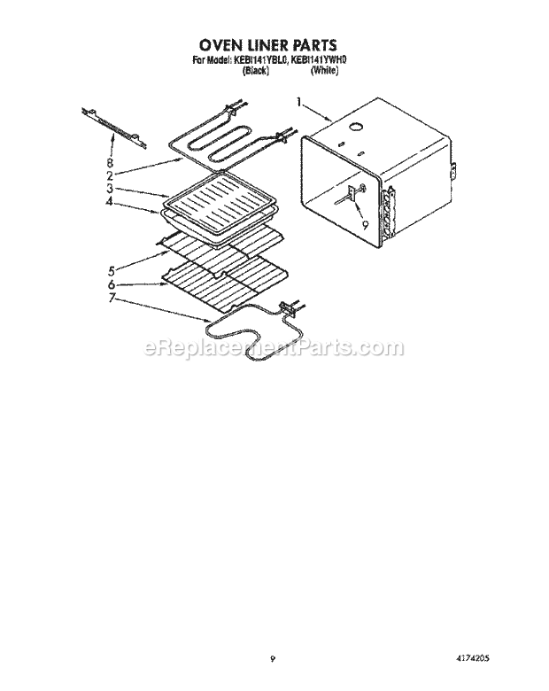 Whirlpool KEBI141YBL0 Range Oven Liner Diagram
