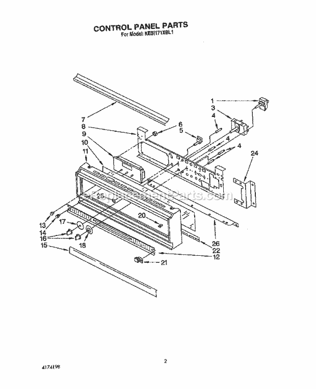 Whirlpool KEBI171XBL1 Range Control Panel, Lit/Optional Diagram