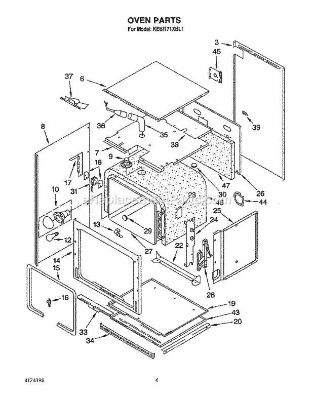 Whirlpool KEBI171XBL1 Range Oven Diagram