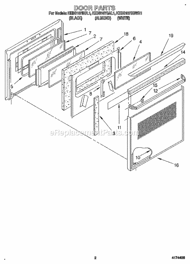 Whirlpool KEBS107BAL1 Range Door Diagram