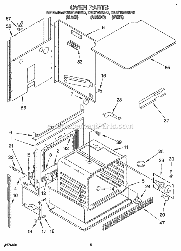 Whirlpool KEBS107BBL1 Range Oven, Literature Diagram