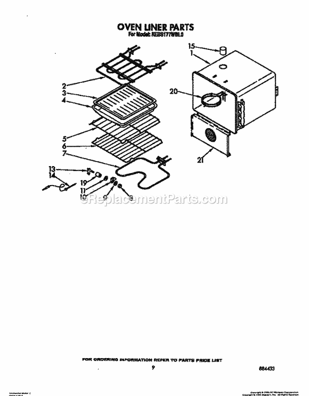Whirlpool KEBS177WAL0 Range Oven Liner Diagram