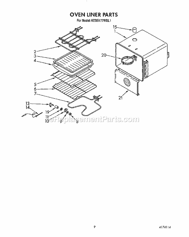 Whirlpool KEBS177WAL1 Range Oven Liner Diagram
