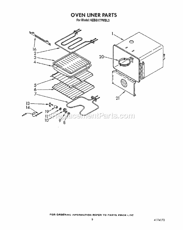 Whirlpool KEBS177WBL3 Range Oven Liner Diagram