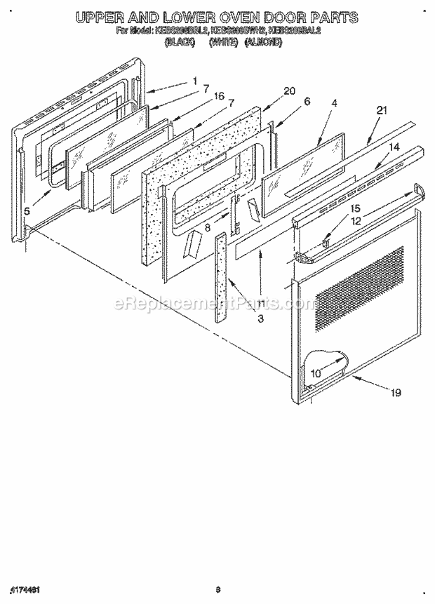 Whirlpool KEBS208BBL2 Range Upper and Lower Oven Door Diagram