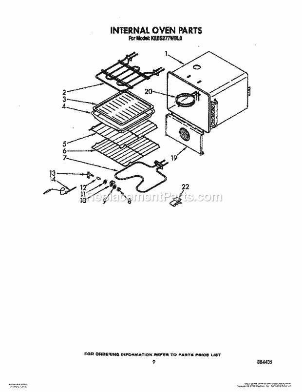 Whirlpool KEBS277WAL0 Range Internal Oven Diagram