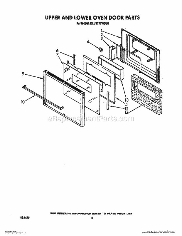 Whirlpool KEBS277WAL0 Range Upper and Lower Oven Door Diagram