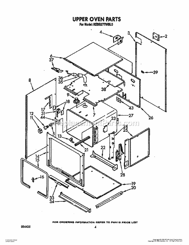 Whirlpool KEBS277WAL0 Range Upper Oven Diagram