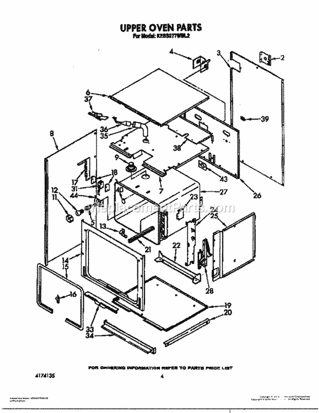 Whirlpool KEBS277WBL2 Range Upper Oven Diagram