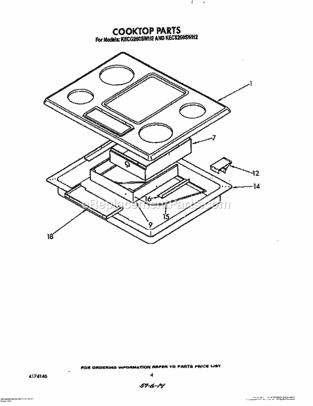 Whirlpool KECG260SAL2 Range Cooktop Diagram