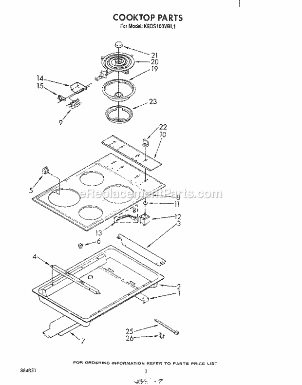 Whirlpool KEDS100VAL1 Range Cook Top Diagram