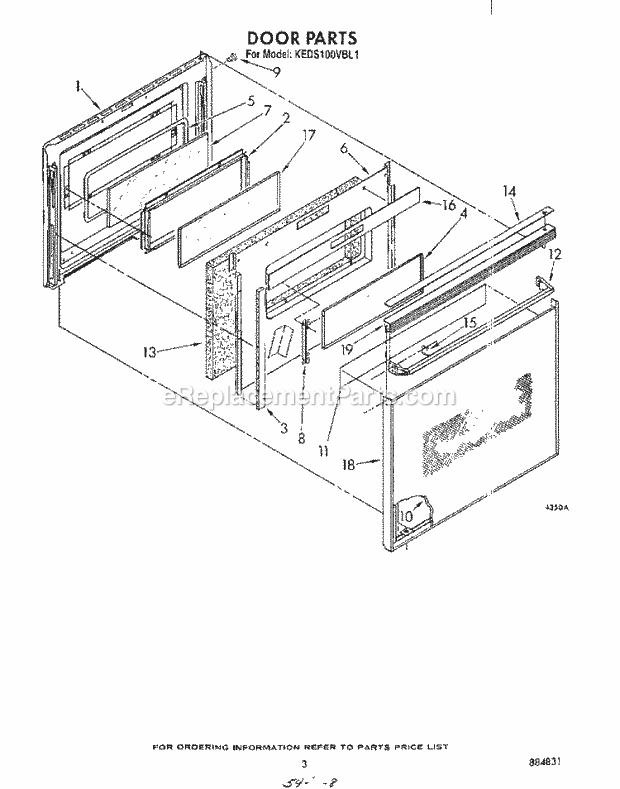 Whirlpool KEDS100VAL1 Range Door Diagram