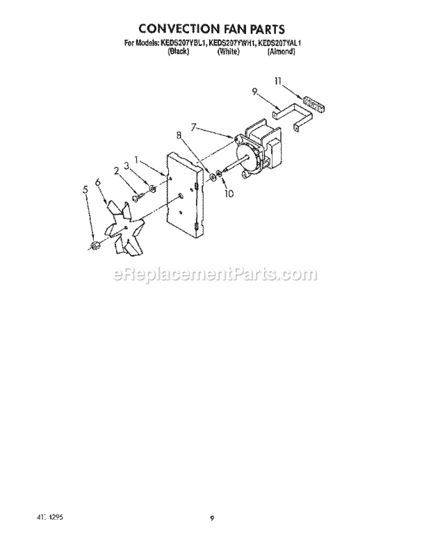 Whirlpool KEDS207YAL1 Range Convection Fan Diagram