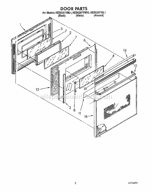 Whirlpool KEDS207YAL1 Range Door Diagram