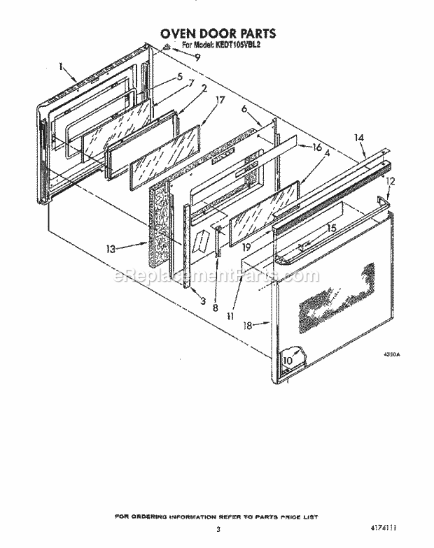 Whirlpool KEDT105VAL2 Range Oven Door Diagram