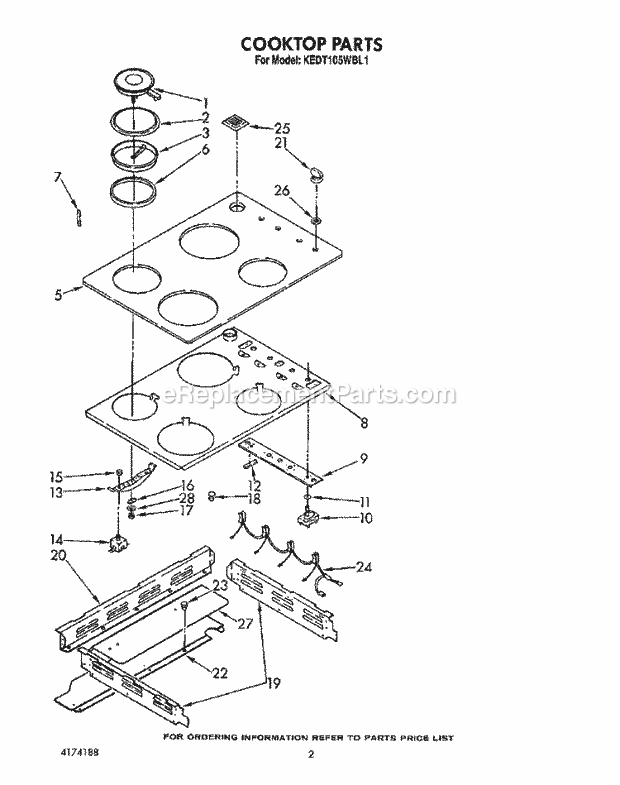 Whirlpool KEDT105WAL1 Range Cooktop Diagram