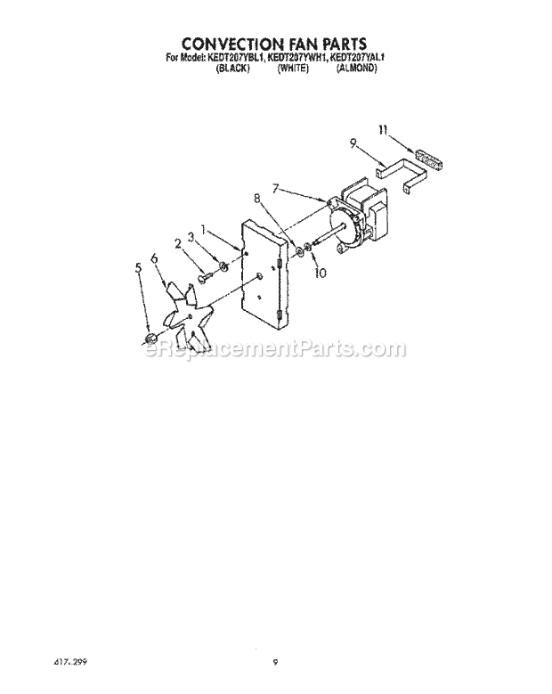 Whirlpool KEDT207YAL1 Range Convection Fan Diagram