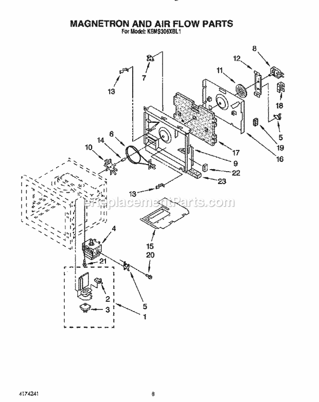 Whirlpool KEMS306XAL1 Range Magnetron and Air Flow Diagram