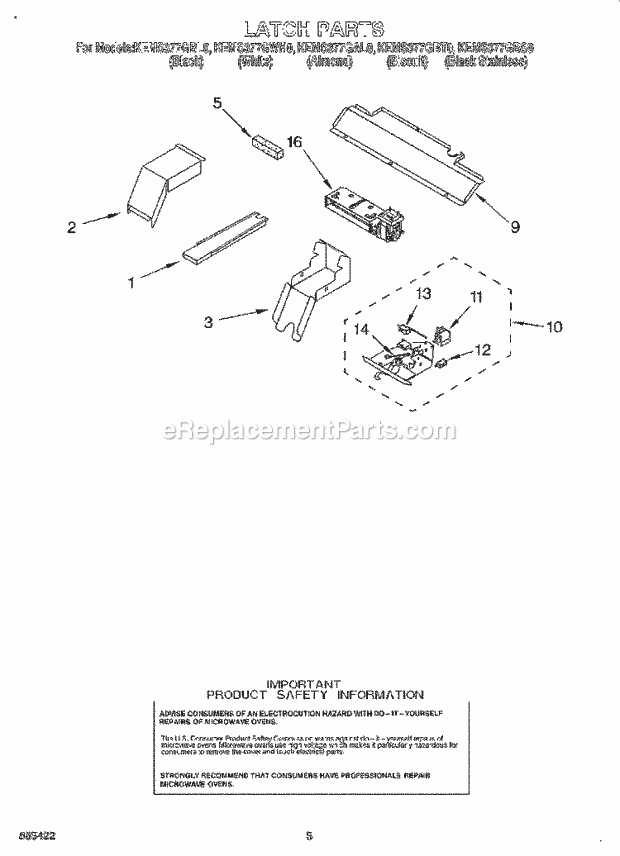 Whirlpool KEMS377GBT0 Range Latch Diagram