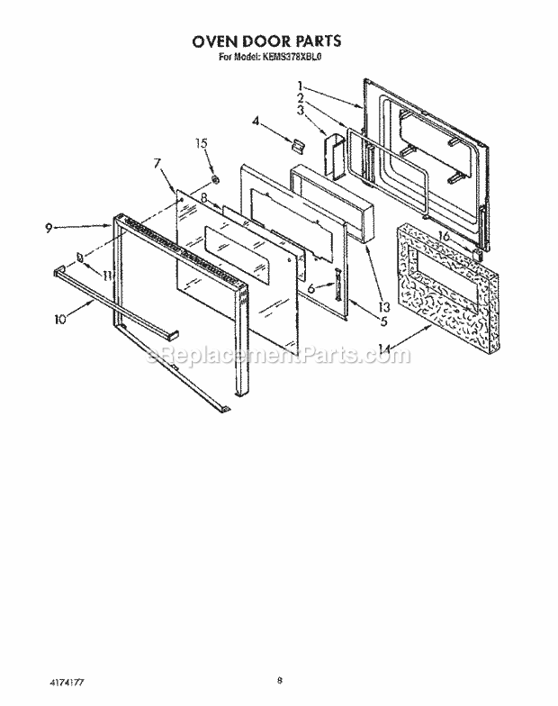 Whirlpool KEMS378XAL0 Range Oven Door Diagram