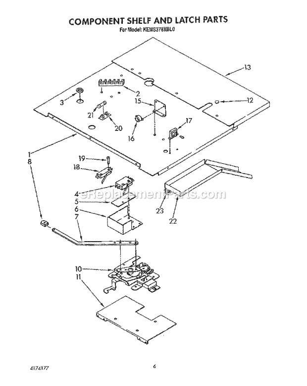 Whirlpool KEMS378XAL0 Range Component Shelf and Latch Diagram