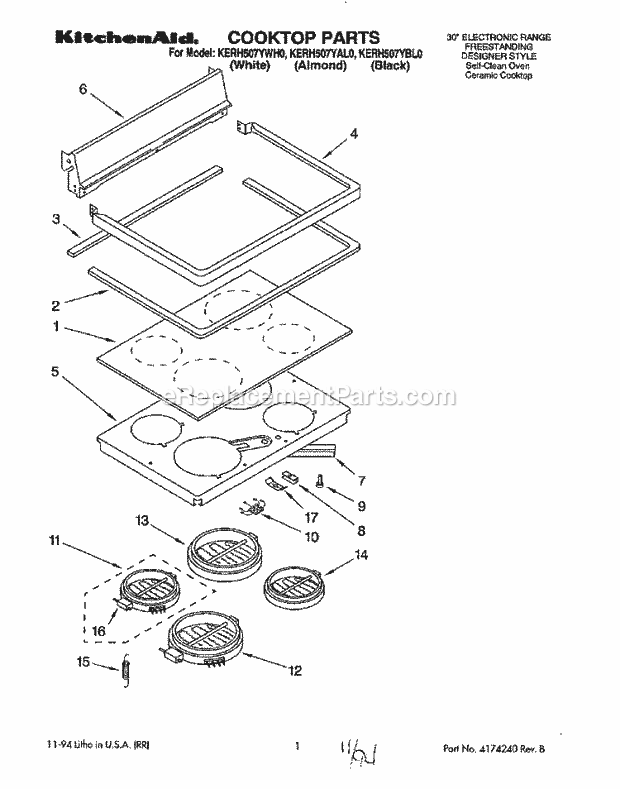 Whirlpool KERH507YBL0 Range Cooktop, Literature Diagram