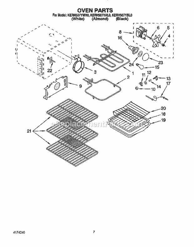 Whirlpool KERH507YWH0 Range Oven Diagram