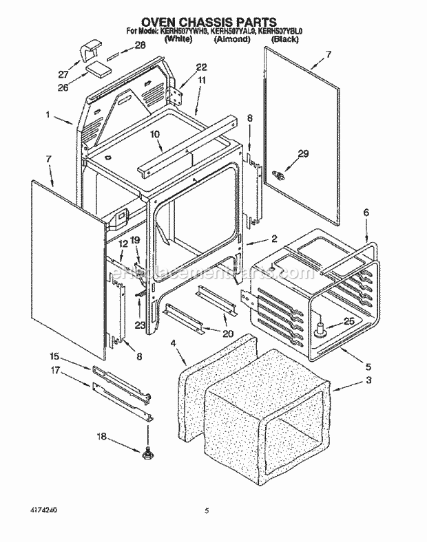 Whirlpool KERH507YWH0 Range Oven Chassis Diagram