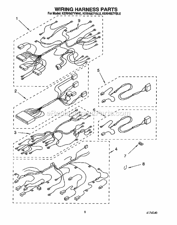 Whirlpool KERH507YWH0 Range Wiring Harness Diagram