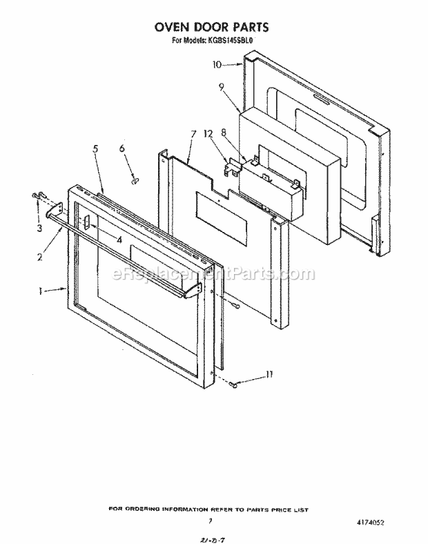 Whirlpool KGBS145SBL0 Range Oven Door Diagram