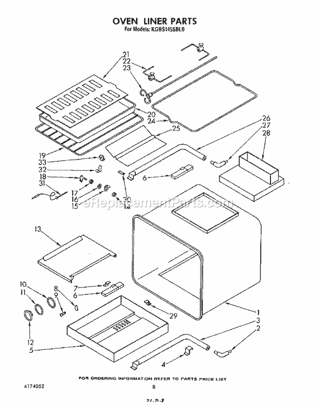 Whirlpool KGBS145SBL0 Range Oven Liner Diagram