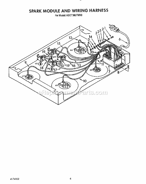 Whirlpool KGCT305TAL0 Range Spark Module and Wiring Harness Diagram