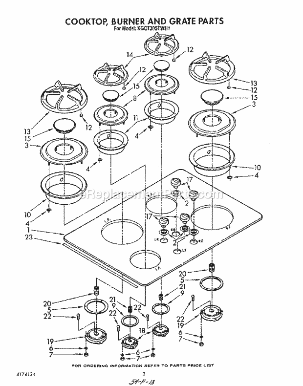 Whirlpool KGCT305TAL1 Range Cooktop Burner and Grate Diagram