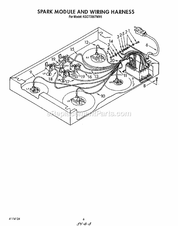Whirlpool KGCT305TAL1 Range Spark, Module, and Wiring Harness Diagram
