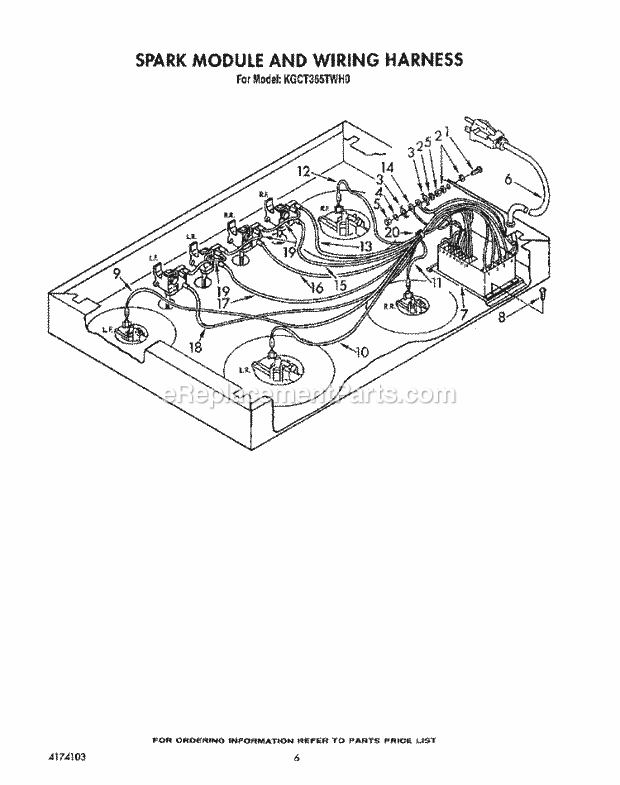 Whirlpool KGCT365TBL0 Range Spark Module and Wiring Harness Diagram