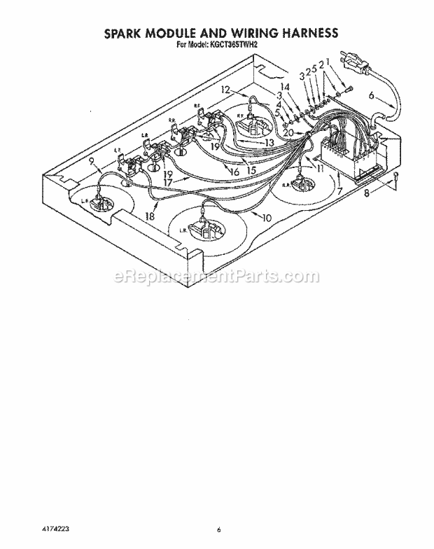 Whirlpool KGCT365TBL2 Range Spark Module and Wiring Harness Diagram