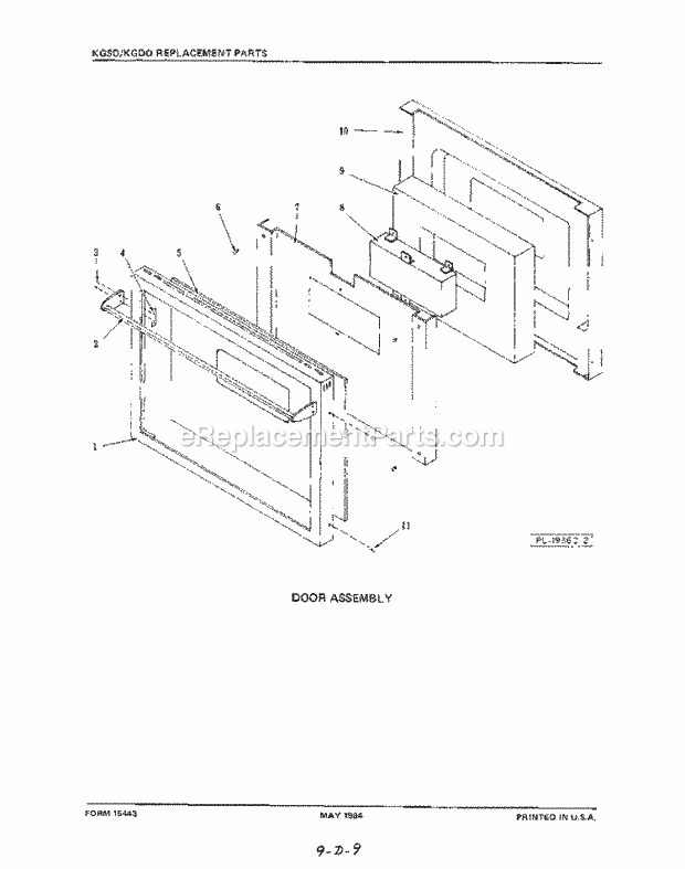 Whirlpool KGSO145E Range Door Assembly Diagram