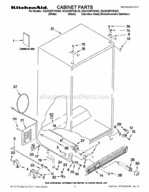 Whirlpool KSCK25FVWH03 Refrigerator Cabinet Parts Diagram