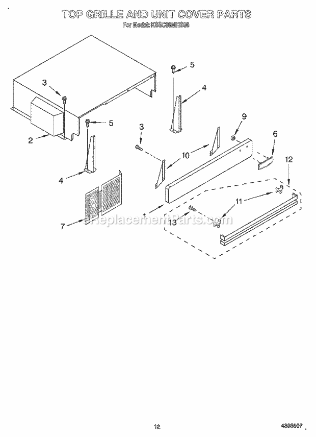 Whirlpool KSSC36MHS00 Refrigerator Top Grille and Unit Cover Diagram