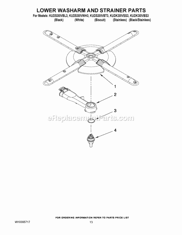 Whirlpool KUDK30IVSS3 Undercounter Dishwasher Lower Washarm and Strainer Parts Diagram