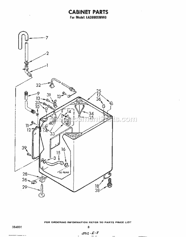 Whirlpool LA3800XMW0 Washer Cabinet Diagram