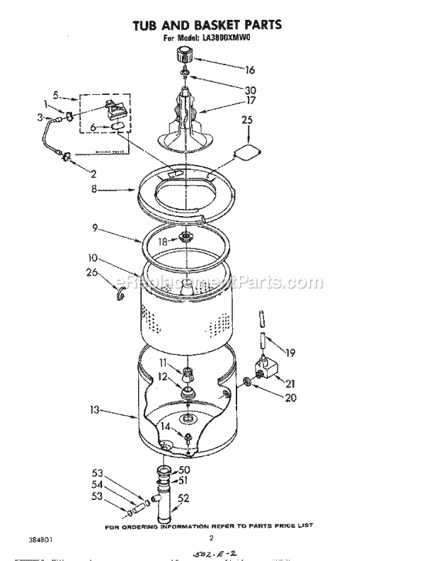 Whirlpool LA3800XMW0 Washer Tub and Basket Diagram