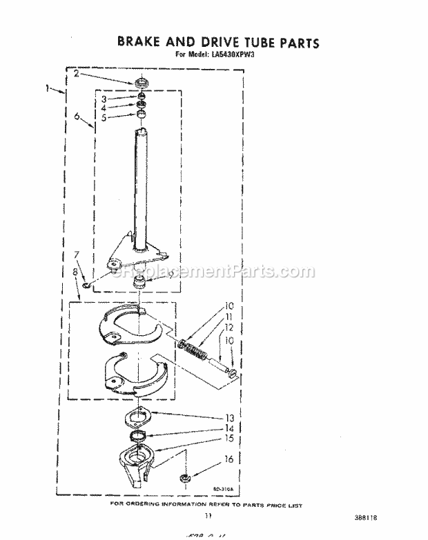 Whirlpool LA5430XPW3 Washer Brake and Drive Tube Diagram