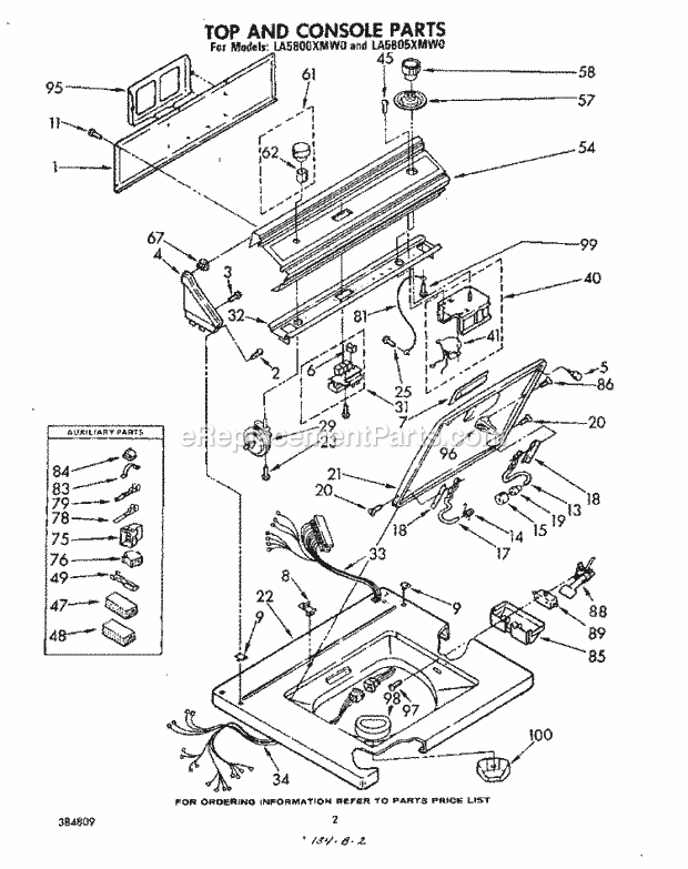 Whirlpool LA5800XMW0 Washer Top and Console Diagram