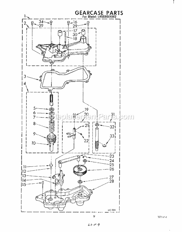 Whirlpool LA5880XKW2 Washer Gearcase Diagram