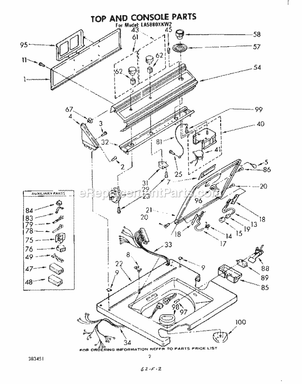 Whirlpool LA5880XKW2 Washer Top and Console Diagram