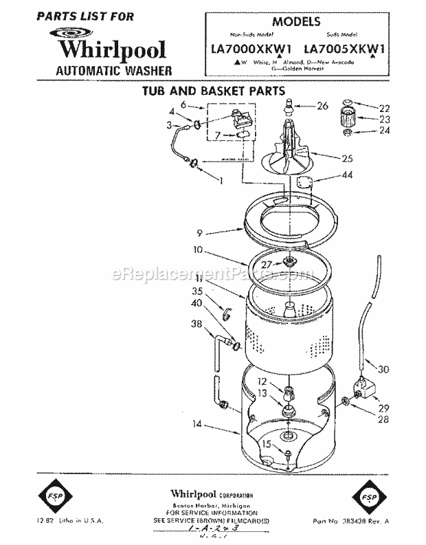 Whirlpool LA7000XKW1 Washer Tub and Basket Diagram