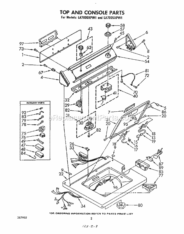 Whirlpool LA7005XPW1 Washer Top and Console Diagram