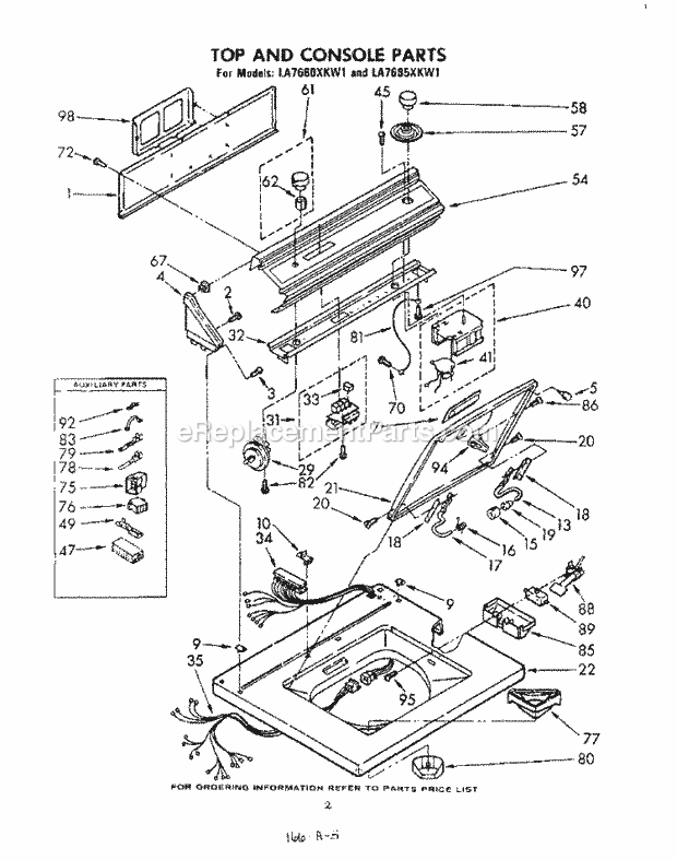 Whirlpool LA7680XKW1 Washer Top and Console Diagram